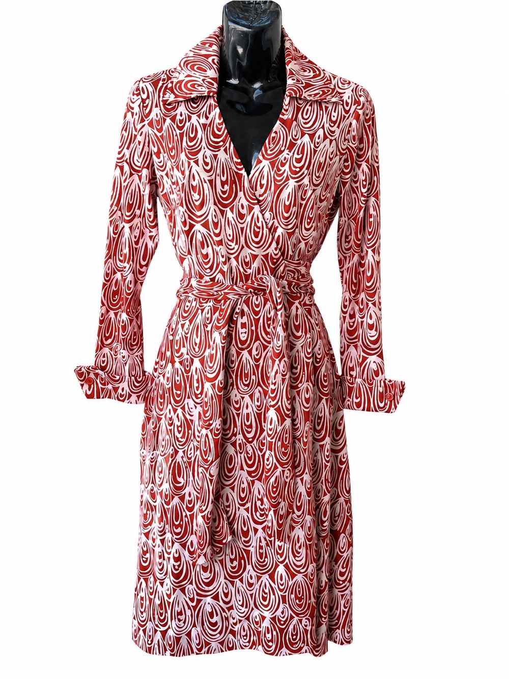 Vintage 1970s Jersey Knit Wrap Long Sleeve M Midi Dress